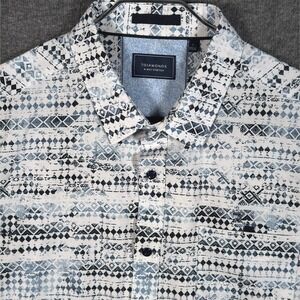7Diamonds 4-Way Stretch Shirt Mens Large Blue White Geometric Steps Ahead